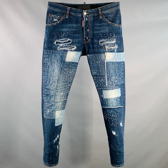 DSQUARED2 Other - DSQUARED2 Size 32 Indigo Sashiko Distressed Denim Button Fly Jeans